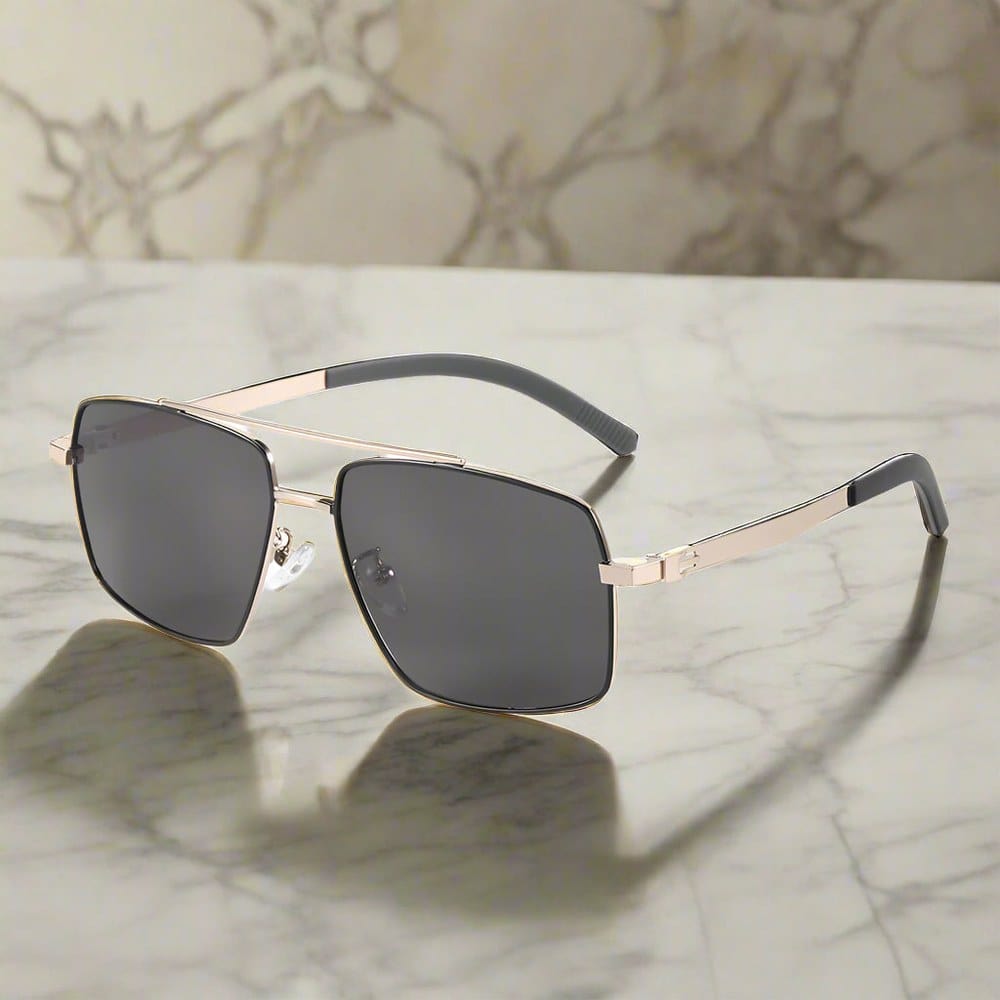 J3348 - VORTEX SHADE - HD Polarised Sunglasses for Men - UV400 Protection, Stainless Steel Frame - Gold Frame with Black Lens - THE MEN THING