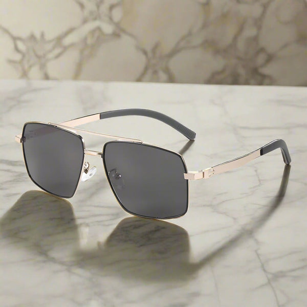 J3348 - VORTEX SHADE - HD Polarised Sunglasses for Men - UV400 Protection, Stainless Steel Frame - Gold Frame with Black Lens