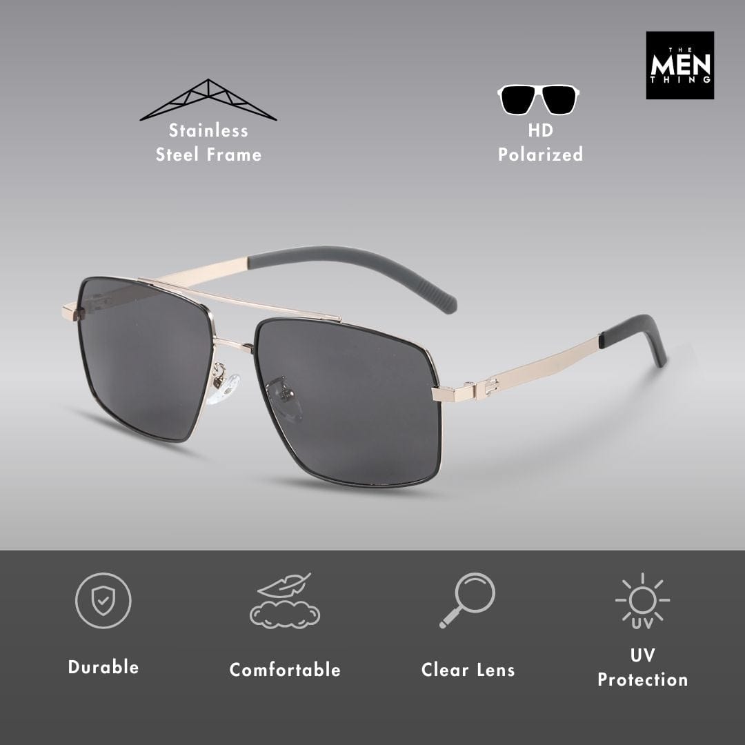 J3348 - VORTEX SHADE - HD Polarised Sunglasses for Men - UV400 Protection, Stainless Steel Frame - Black Frame with Black Lens - THE MEN THING