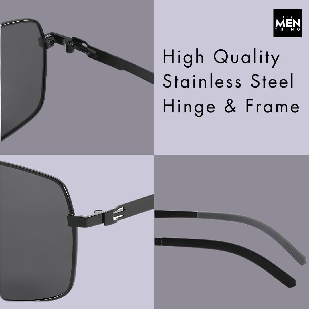 J3348 - VORTEX SHADE - HD Polarised Sunglasses for Men - UV400 Protection, Stainless Steel Frame - Black Frame with Black Lens - THE MEN THING