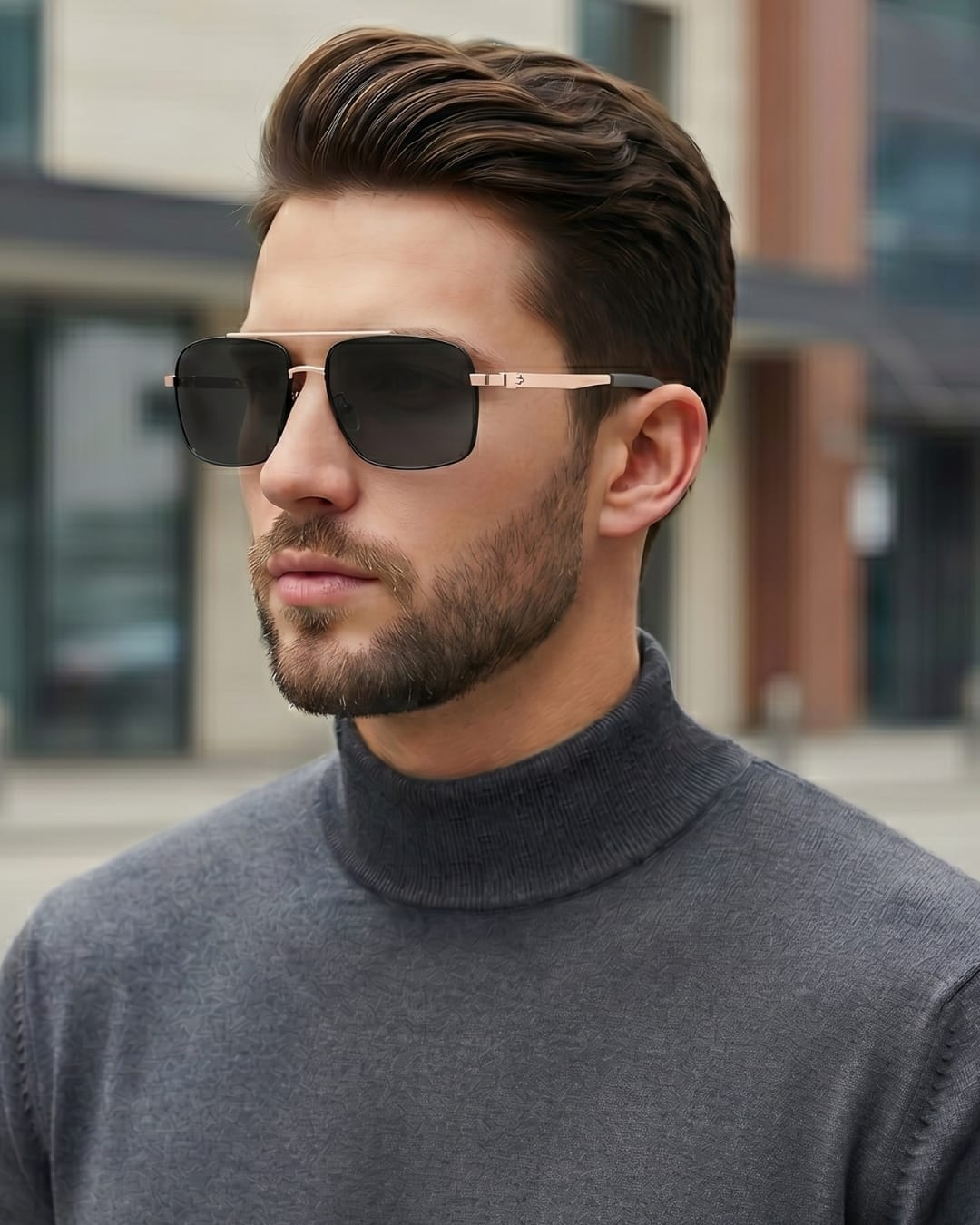 J3348 - VORTEX SHADE - HD Polarised Sunglasses for Men - UV400 Protection, Stainless Steel Frame - Gold Frame with Black Lens - THE MEN THING
