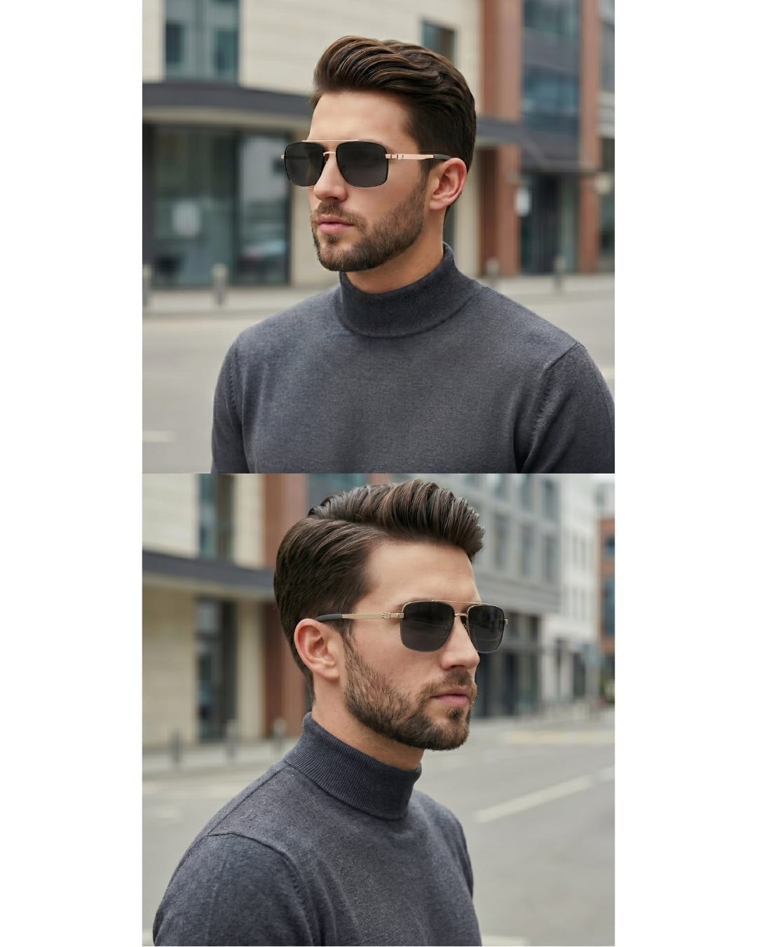 J3348 - VORTEX SHADE - HD Polarised Sunglasses for Men - UV400 Protection, Stainless Steel Frame - Gold Frame with Black Lens - THE MEN THING