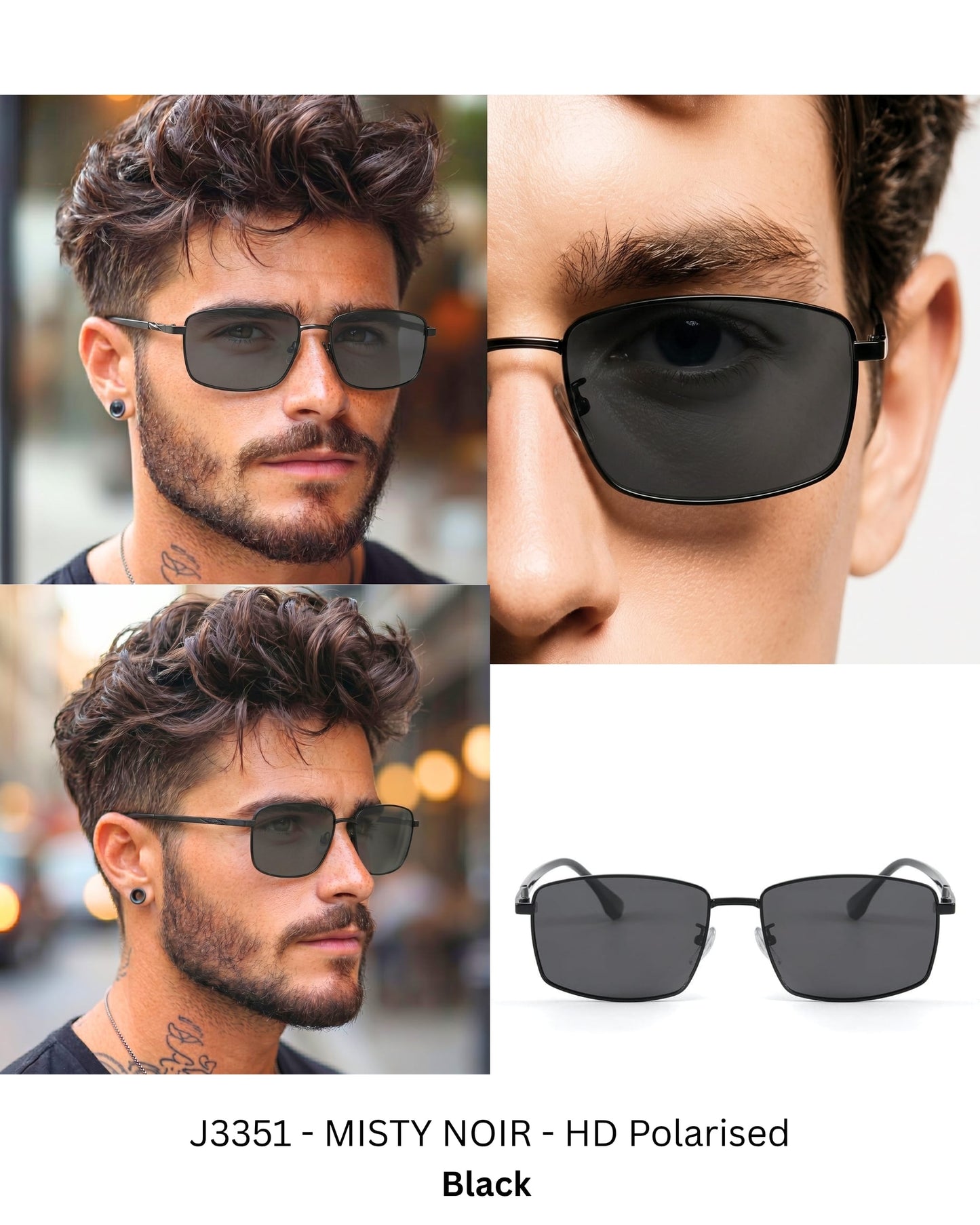 J3351 - MISTY NOIR - HD Polarised Sunglasses for Men - UV400 Protection, Stainless Steel Frame - Black Frame with Black Lens - THE MEN THING