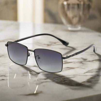 J3351 - MISTY NOIR - HD Polarised Sunglasses for Men - UV400 Protection, Stainless Steel Frame - Black Frame with Gradient Lens - THE MEN THING