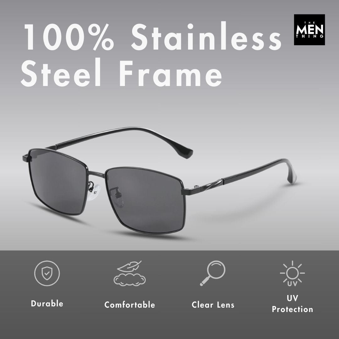 J3351 - MISTY NOIR - HD Polarised Sunglasses for Men - UV400 Protection, Stainless Steel Frame - Black Frame with Black Lens - THE MEN THING