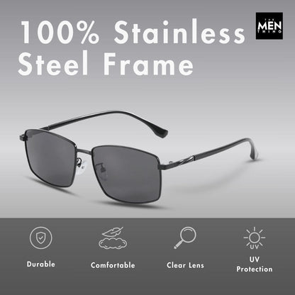 J3351 - MISTY NOIR - HD Polarised Sunglasses for Men - UV400 Protection, Stainless Steel Frame - Black Frame with Black Lens - THE MEN THING