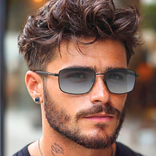 J3351 - MISTY NOIR - HD Polarised Sunglasses for Men - UV400 Protection, Stainless Steel Frame - Black Frame with Gradient Lens - THE MEN THING