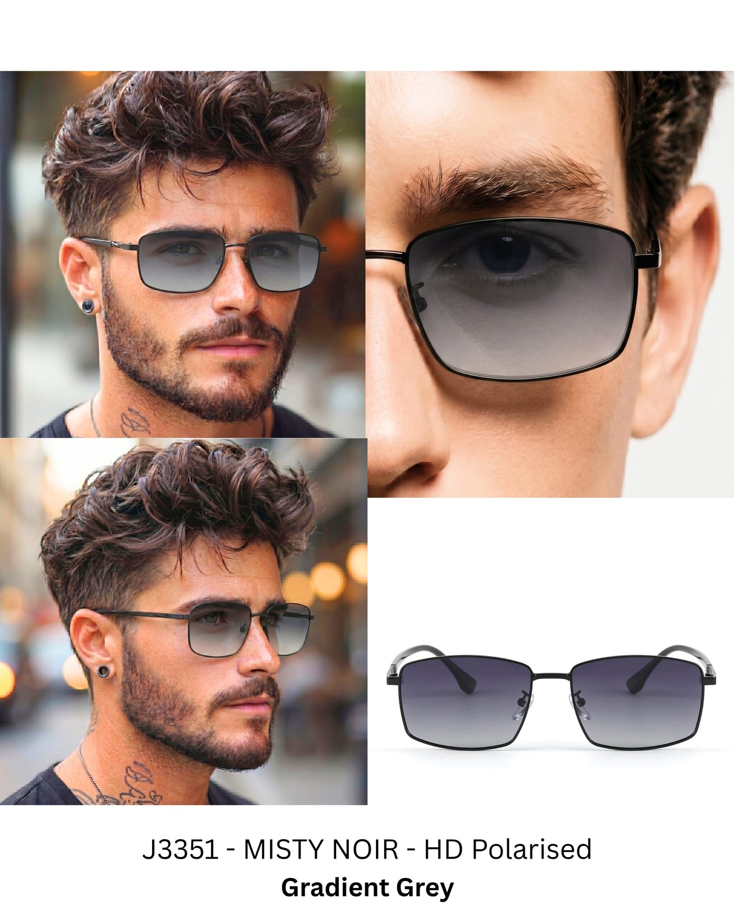J3351 - MISTY NOIR - HD Polarised Sunglasses for Men - UV400 Protection, Stainless Steel Frame - Black Frame with Gradient Lens - THE MEN THING