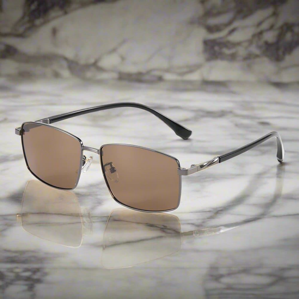 J3351 - MISTY NOIR - HD Polarised Sunglasses for Men - UV400 Protection, Stainless Steel Frame - Gunmetal Frame with Brown Lens - THE MEN THING