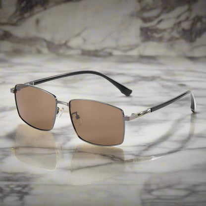 J3351 - MISTY NOIR - HD Polarised Sunglasses for Men - UV400 Protection, Stainless Steel Frame - Gunmetal Frame with Brown Lens - THE MEN THING
