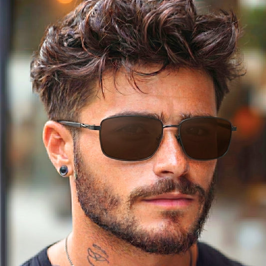 J3351 - MISTY NOIR - HD Polarised Sunglasses for Men - UV400 Protection, Stainless Steel Frame - Gunmetal Frame with Brown Lens - THE MEN THING