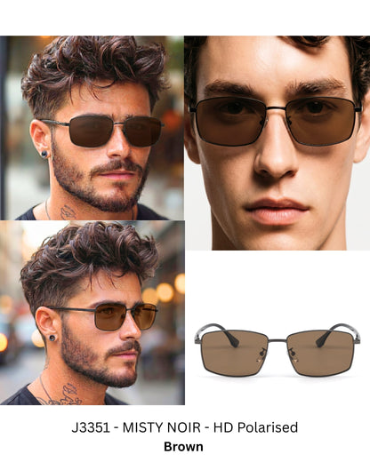 J3351 - MISTY NOIR - HD Polarised Sunglasses for Men - UV400 Protection, Stainless Steel Frame - Gunmetal Frame with Brown Lens - THE MEN THING