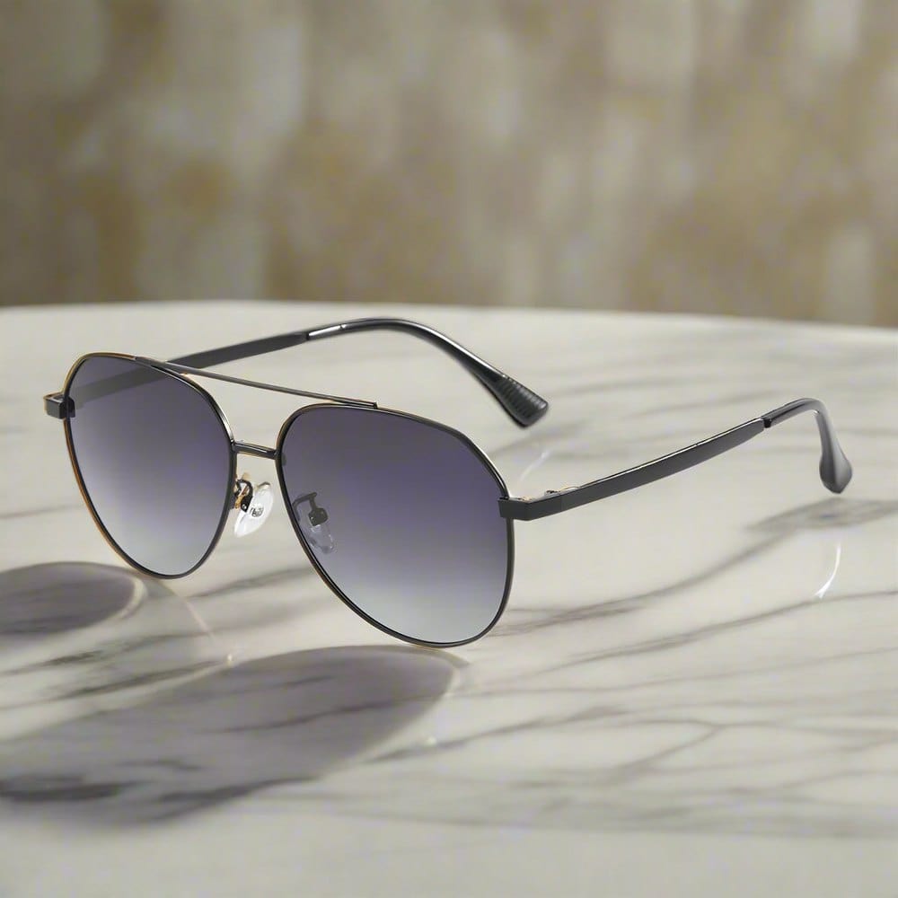 J3352 - AETHER VISION - HD Polarised Sunglasses for Men - UV400 Protection, Stainless Steel Frame - Black Frame with Gradient Grey Lens - THE MEN THING