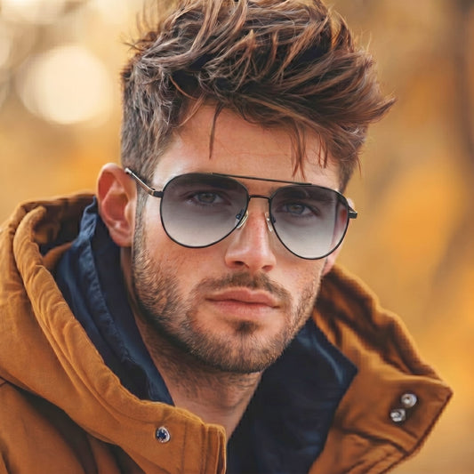 J3352 - AETHER VISION - HD Polarised Sunglasses for Men - UV400 Protection, Stainless Steel Frame - Black Frame with Gradient Grey Lens - THE MEN THING