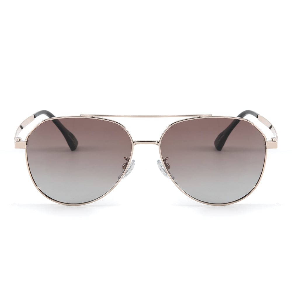 J3352 - AETHER VISION - HD Polarised Sunglasses for Men - UV400 Protection, Stainless Steel Frame - Gold Frame with Gradient Tea Lens - THE MEN THING