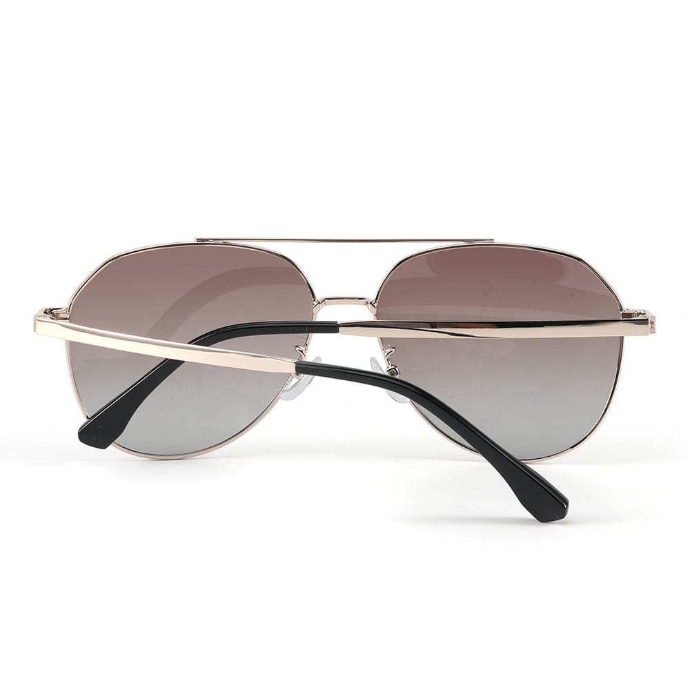 J3352 - AETHER VISION - HD Polarised Sunglasses for Men - UV400 Protection, Stainless Steel Frame - Gold Frame with Gradient Tea Lens - THE MEN THING