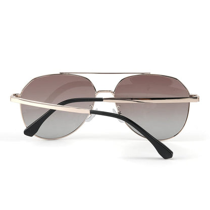 J3352 - AETHER VISION - HD Polarised Sunglasses for Men - UV400 Protection, Stainless Steel Frame - Gold Frame with Gradient Tea Lens - THE MEN THING