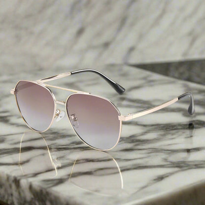 J3352 - AETHER VISION - HD Polarised Sunglasses for Men - UV400 Protection, Stainless Steel Frame - Gold Frame with Gradient Tea Lens - THE MEN THING