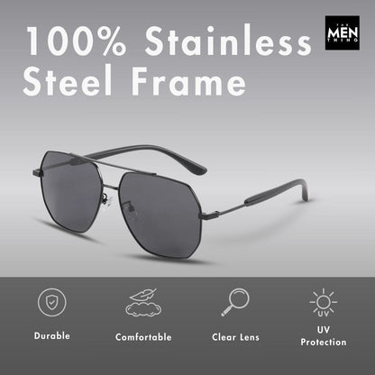 J3354 - NOVA SHADE - HD Polarised Sunglasses for Men - UV400 Protection, Stainless Steel Frame - Black Frame with Black Lens - THE MEN THING