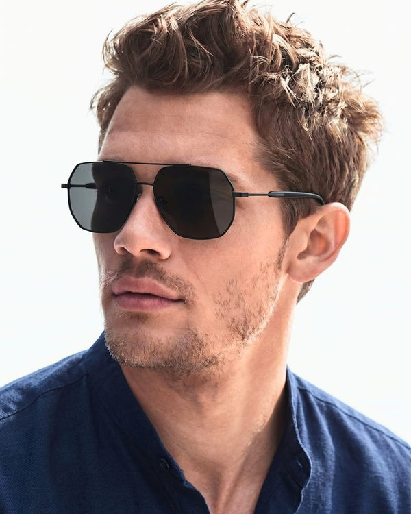J3354 - NOVA SHADE - HD Polarised Sunglasses for Men - UV400 Protection, Stainless Steel Frame - Black Frame with Black Lens
