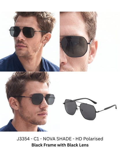 J3354 - NOVA SHADE - HD Polarised Sunglasses for Men - UV400 Protection, Stainless Steel Frame - Black Frame with Black Lens - THE MEN THING