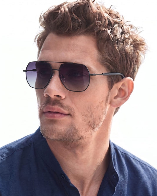 J3354 - NOVA SHADE - HD Polarised Sunglasses for Men - UV400 Protection, Stainless Steel Frame - Black Frame with Gradient Grey Lens - THE MEN THING