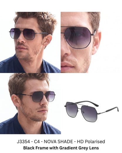 J3354 - NOVA SHADE - HD Polarised Sunglasses for Men - UV400 Protection, Stainless Steel Frame - Black Frame with Gradient Grey Lens - THE MEN THING