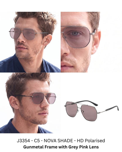J3354 - NOVA SHADE - HD Polarised Sunglasses for Men - UV400 Protection, Stainless Steel Frame - Gunmetal Frame with Grey Pink Lens — Sunglasses for Men | THE MEN THING