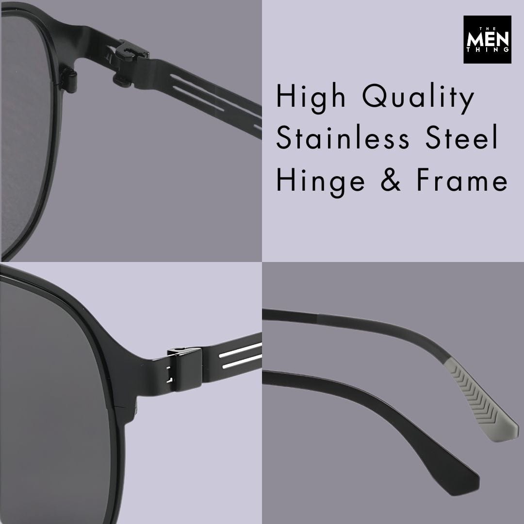J3362 -JETSETTER VISION - HD Polarised Sunglasses for Men - UV400 Protection, Stainless Steel Frame - Black Frame with Black Lens — Sunglasses for Men | THE MEN THING