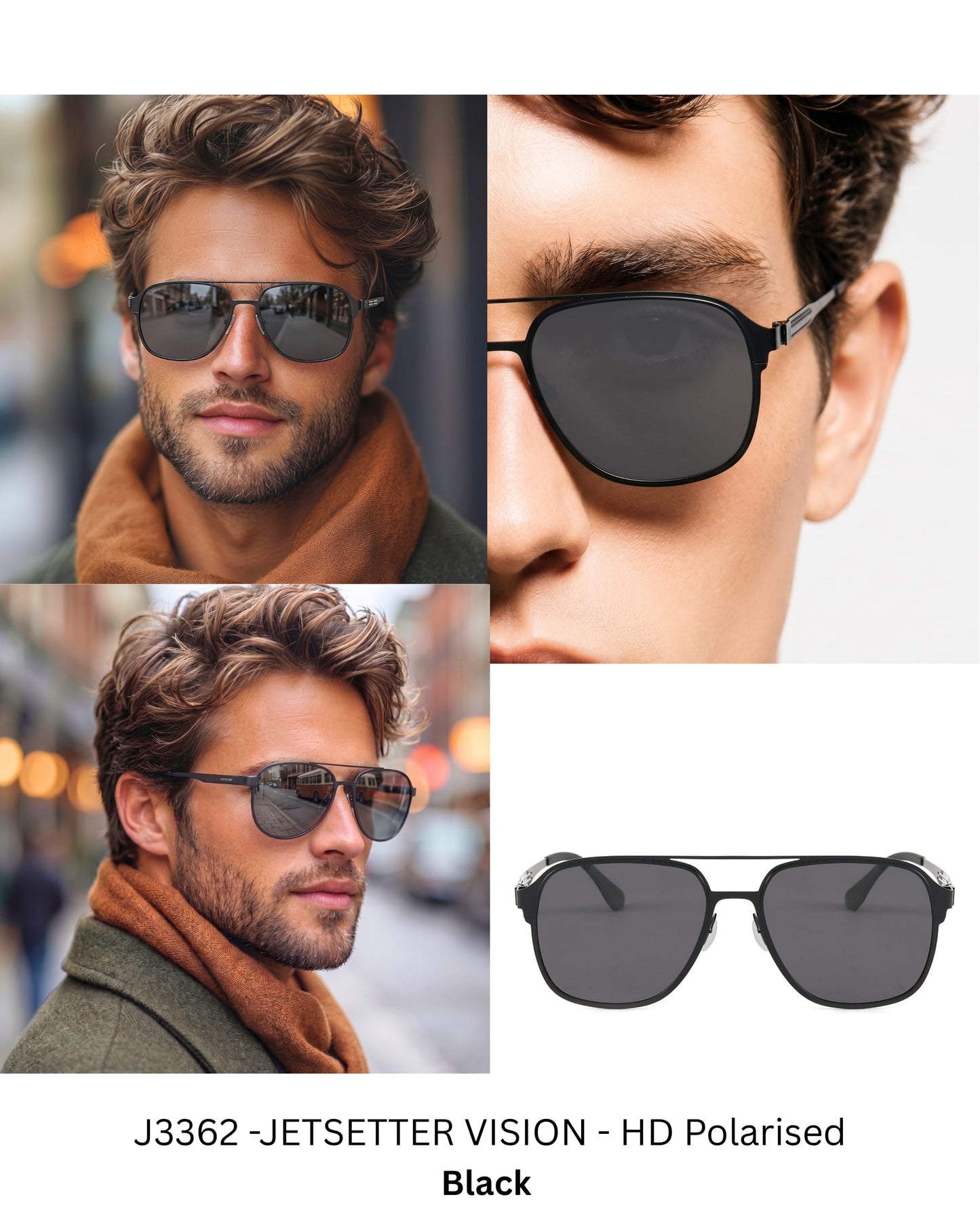 J3362 -JETSETTER VISION - HD Polarised Sunglasses for Men - UV400 Protection, Stainless Steel Frame - Black Frame with Black Lens — Sunglasses for Men | THE MEN THING