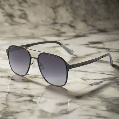 J3362 -JETSETTER VISION - HD Polarised Sunglasses for Men - UV400 Protection, Stainless Steel Frame - Black Frame with Gradient Grey Lens - THE MEN THING