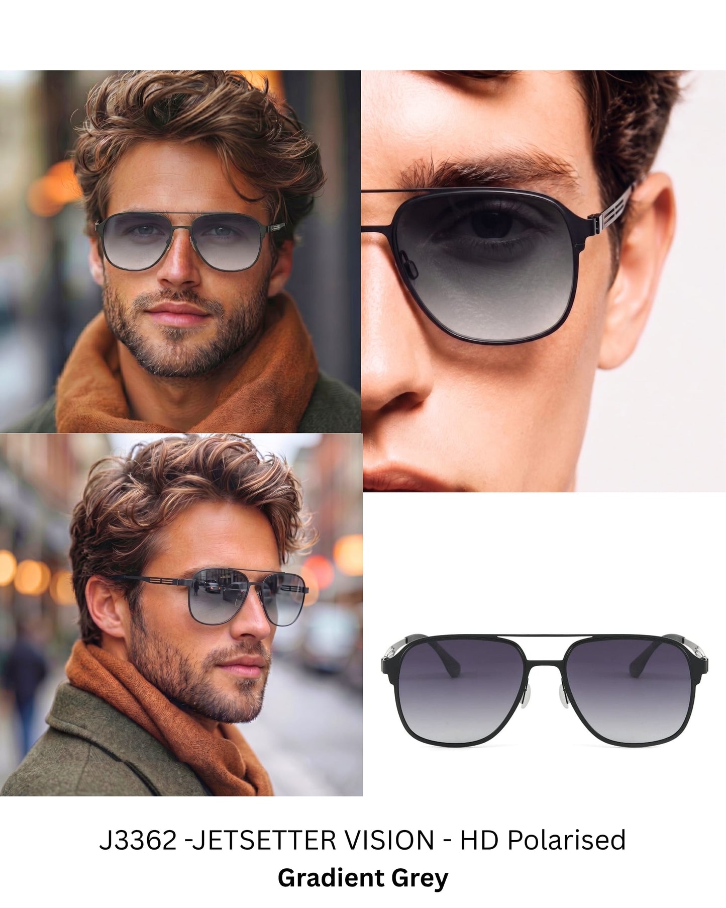 J3362 -JETSETTER VISION - HD Polarised Sunglasses for Men - UV400 Protection, Stainless Steel Frame - Black Frame with Gradient Grey Lens - THE MEN THING