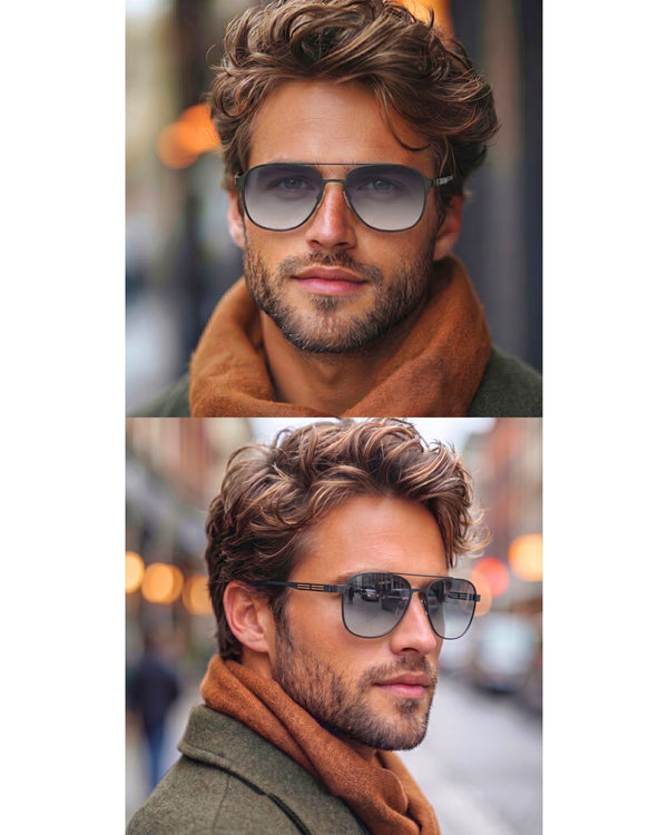 J3362 -JETSETTER VISION - HD Polarised Sunglasses for Men - UV400 Protection, Stainless Steel Frame - Black Frame with Gradient Grey Lens