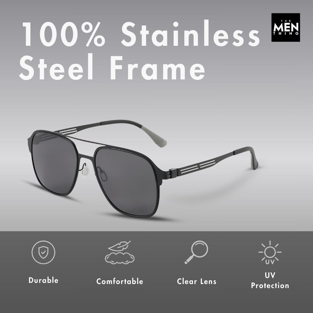 J3362 -JETSETTER VISION - HD Polarised Sunglasses for Men - UV400 Protection, Stainless Steel Frame - Black Frame with Black Lens - THE MEN THING
