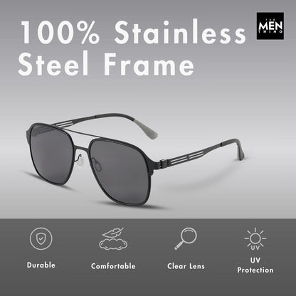 J3362 -JETSETTER VISION - HD Polarised Sunglasses for Men - UV400 Protection, Stainless Steel Frame - Black Frame with Black Lens - THE MEN THING