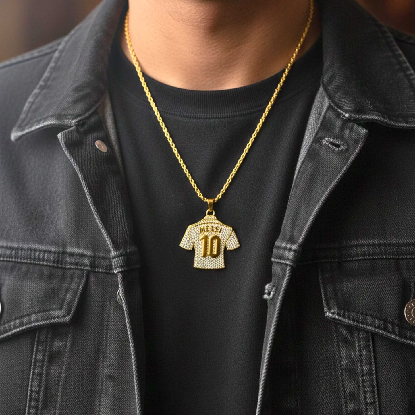 JERSEY 10 - GOLDEN - 45mm Pure Titanium Steel Pendant with 24inch Twisted 4mm Golden Chain for Men & Boys — SS Pendant/ Necklace for Men | THE MEN THING
