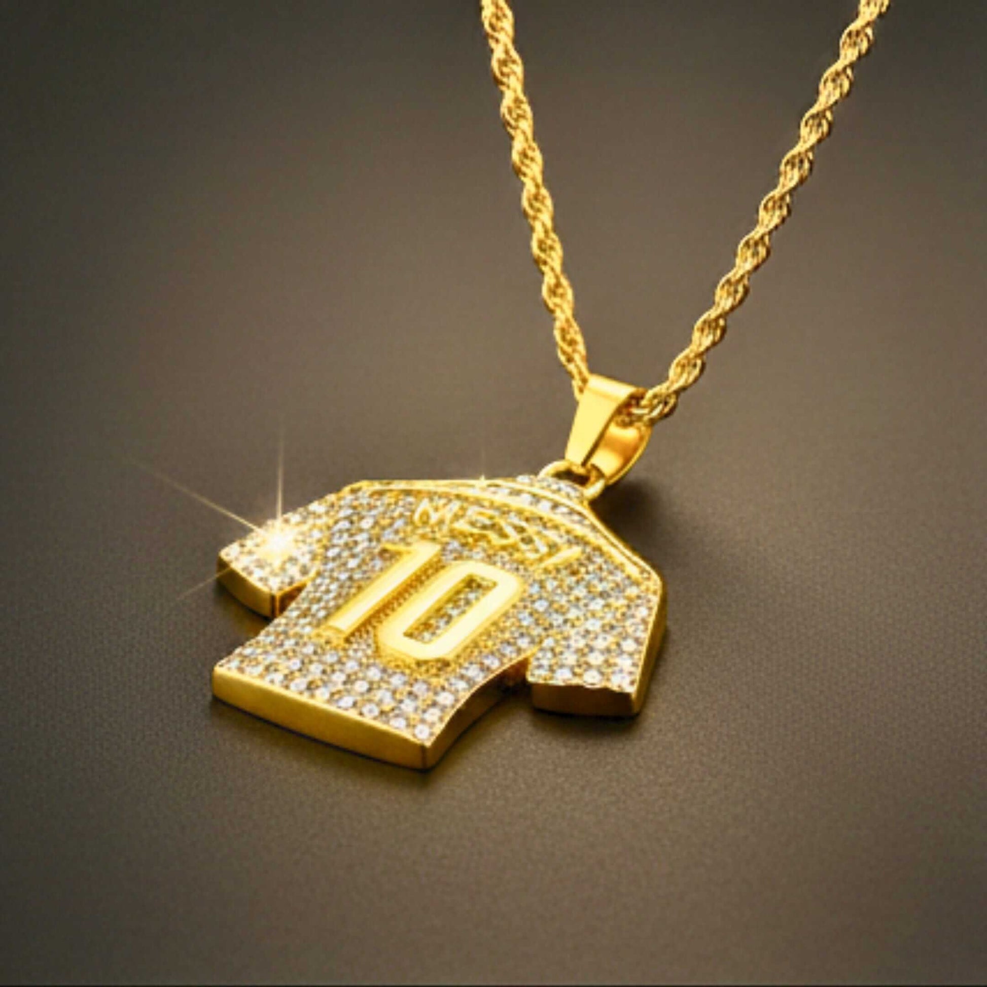 JERSEY 10 - GOLDEN - 45mm Pure Titanium Steel Pendant with 24inch Twisted 4mm Golden Chain for Men & Boys — SS Pendant/ Necklace for Men | THE MEN THING