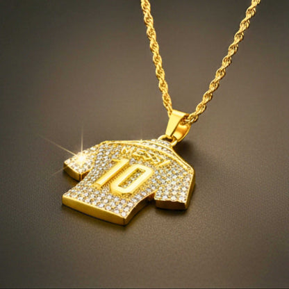 JERSEY 10 - GOLDEN - 45mm Pure Titanium Steel Pendant with 24inch Twisted 4mm Golden Chain for Men & Boys — SS Pendant/ Necklace for Men | THE MEN THING