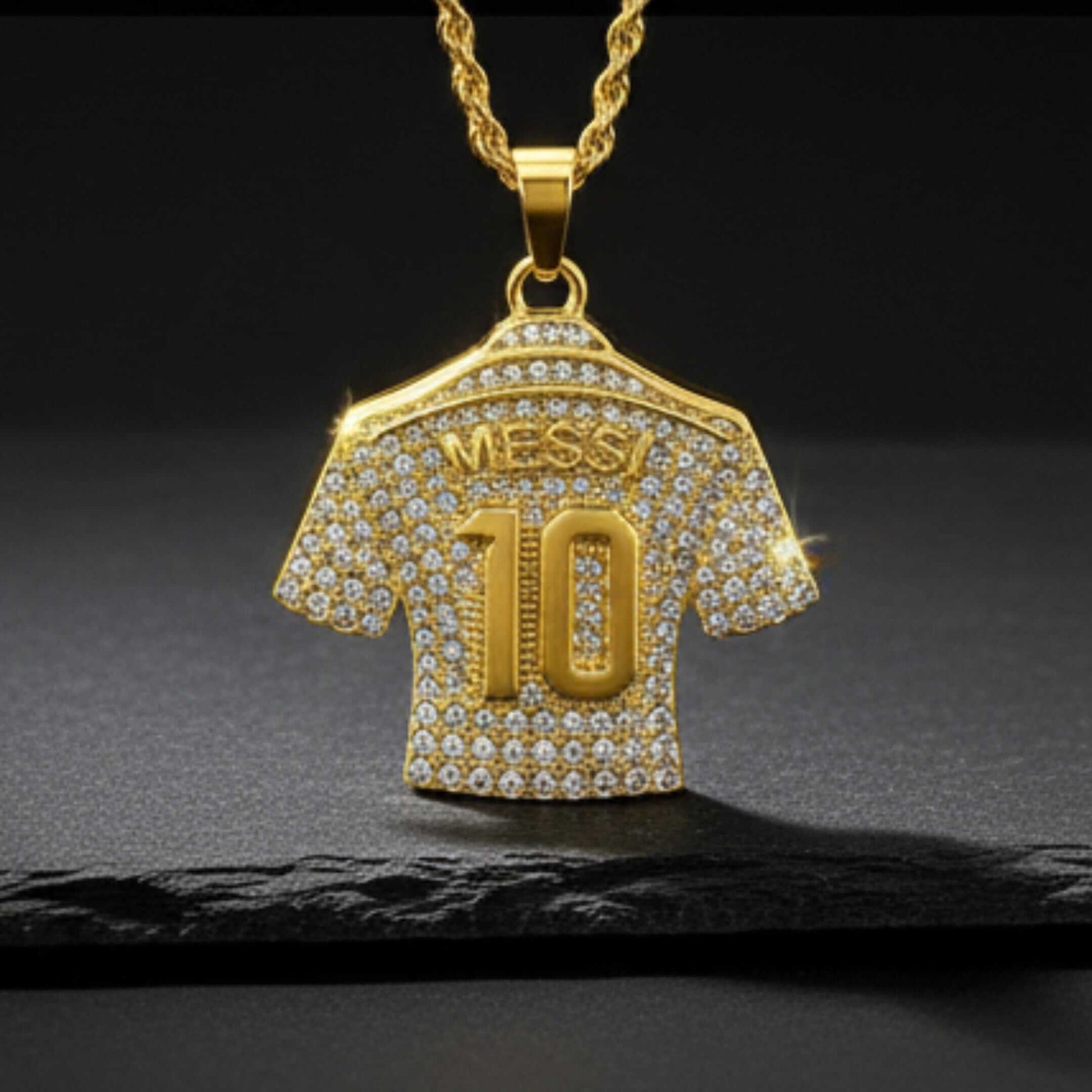 JERSEY 10 - GOLDEN - 45mm Pure Titanium Steel Pendant with 24inch Twisted 4mm Golden Chain for Men & Boys — SS Pendant/ Necklace for Men | THE MEN THING