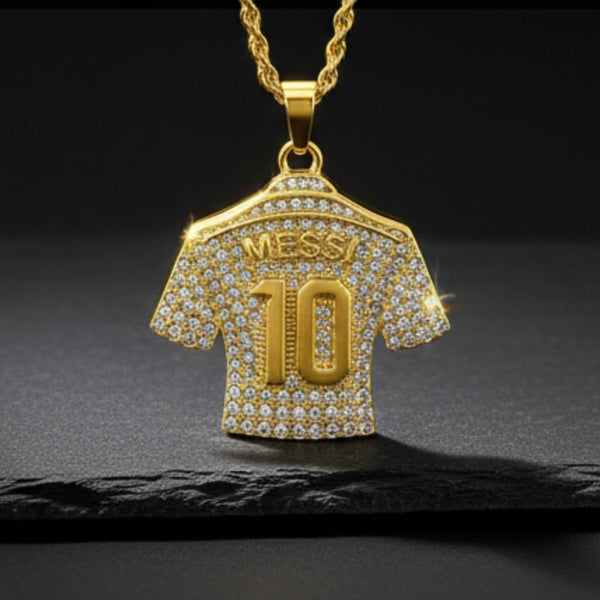 JERSEY 10 - GOLDEN - 45mm Pure Titanium Steel Pendant with 24inch Twisted 4mm Golden Chain for Men & Boys