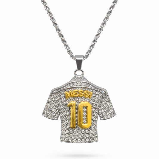 JERSEY 10 - STEEL - 45mm Pure Titanium Steel Pendant with 24inch Twisted 4mm Steel Chain for Men & Boys - THE MEN THING