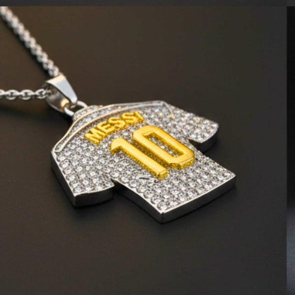 JERSEY 10 - STEEL - 45mm Pure Titanium Steel Pendant with 24inch Twisted 4mm Steel Chain for Men & Boys