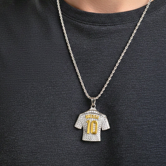 JERSEY 10 - STEEL - 45mm Pure Titanium Steel Pendant with 24inch Twisted 4mm Steel Chain for Men & Boys - THE MEN THING