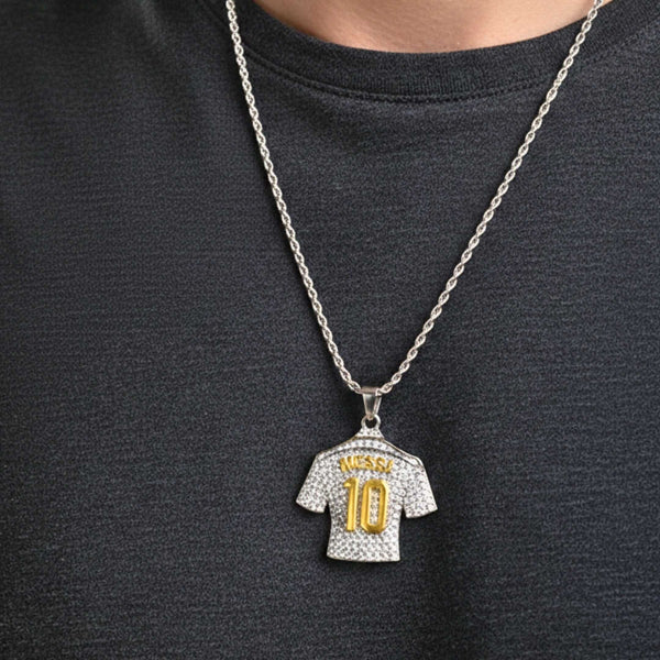 JERSEY 10 - STEEL - 45mm Pure Titanium Steel Pendant with 24inch Twisted 4mm Steel Chain for Men & Boys