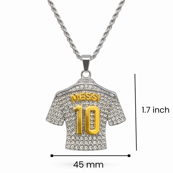 JERSEY 10 - STEEL - 45mm Pure Titanium Steel Pendant with 24inch Twisted 4mm Steel Chain for Men & Boys