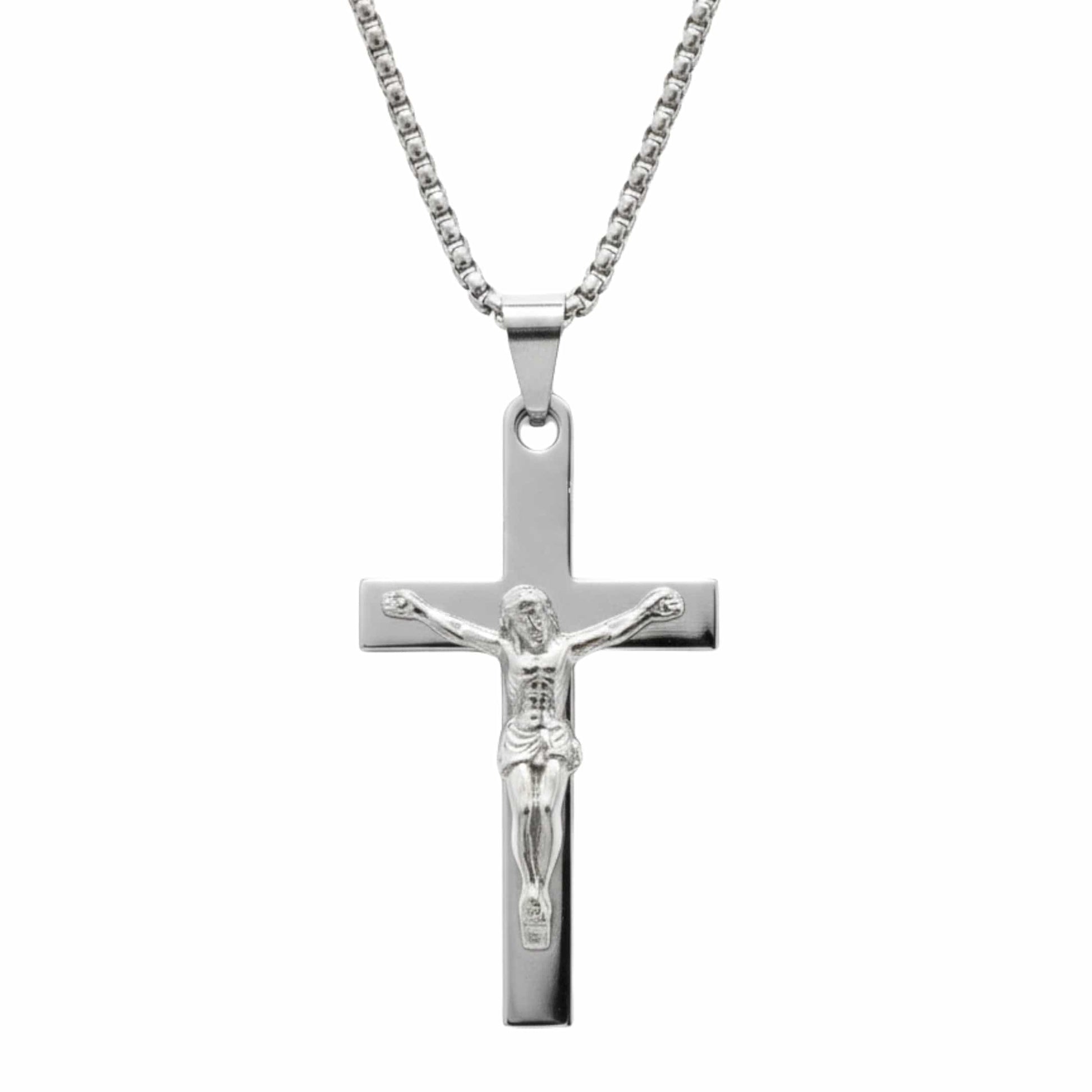 JESUS CHRIST CROSS - 27mm Pure Titanium Steel Pendant with 27inch Round Box 4mm Chain for Men & Boys — SS Pendant/ Necklace for Men | THE MEN THING