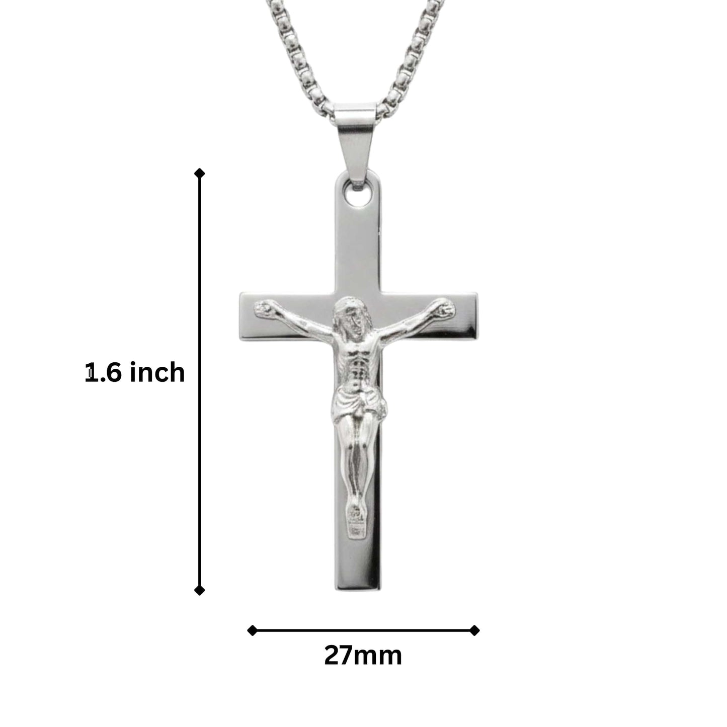 JESUS CHRIST CROSS - 27mm Pure Titanium Steel Pendant with 27inch Round Box 4mm Chain for Men & Boys — SS Pendant/ Necklace for Men | THE MEN THING