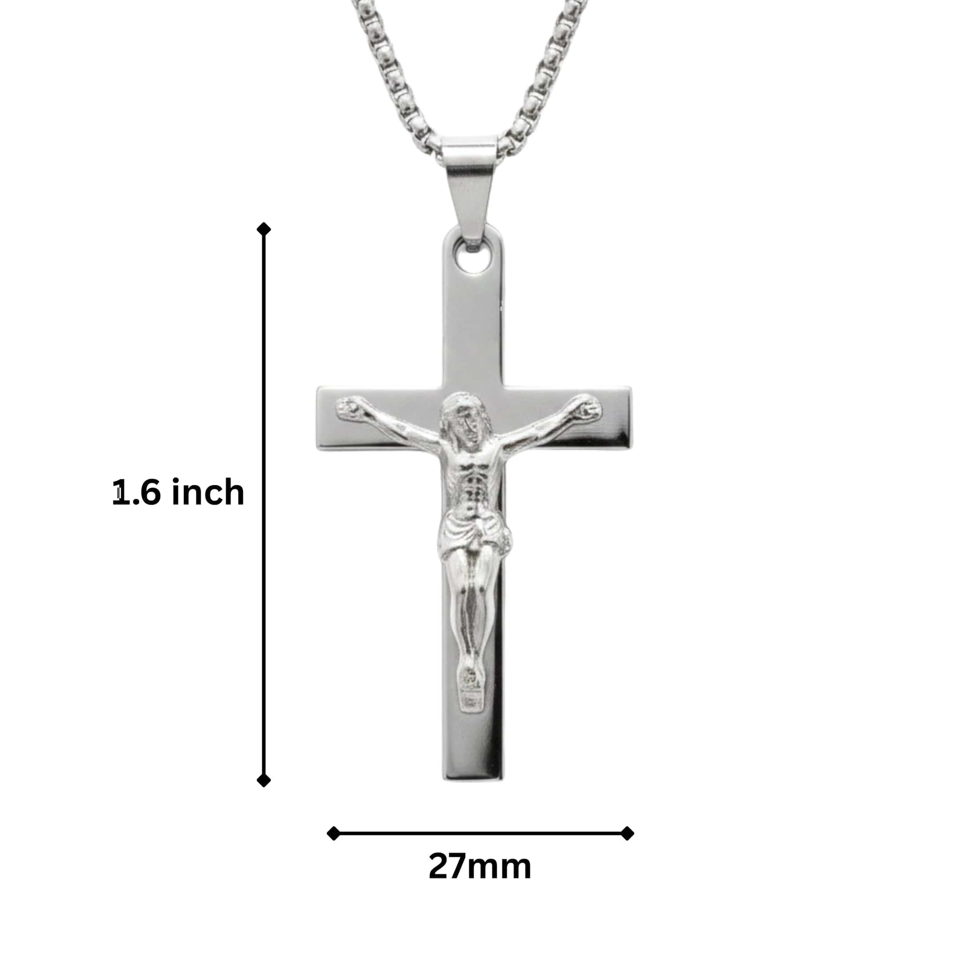 JESUS CHRIST CROSS - 27mm Pure Titanium Steel Pendant with 27inch Round Box 4mm Chain for Men & Boys — SS Pendant/ Necklace for Men | THE MEN THING