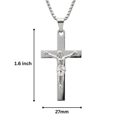 JESUS CHRIST CROSS - 27mm Pure Titanium Steel Pendant with 27inch Round Box 4mm Chain for Men & Boys — SS Pendant/ Necklace for Men | THE MEN THING