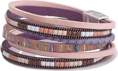 JETSETTER’S EDGE - Pink Genuine Braided Leather Bracelet Set for Men & Boys (8 inch) - THE MEN THING